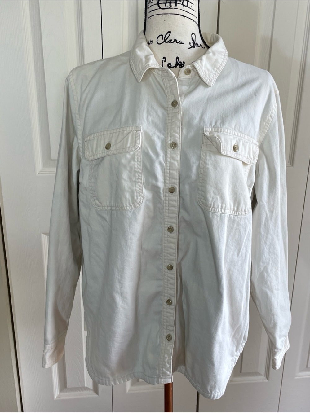 LL Bean Women’s Large Reg Off White Button Down Flannel Lined Shirt/Jacket